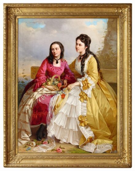 Vastagh György Fiatal lányok rózsakosárral, atlaszselyem ruhában (Szerelemre vágyódva), 1871