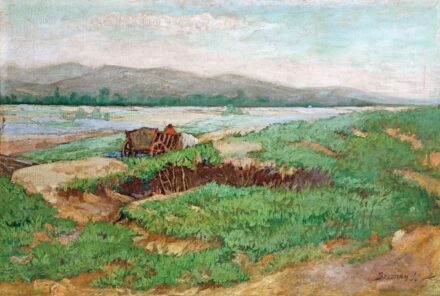Bosznay István (1868-1944): Folyópart szekérrel
