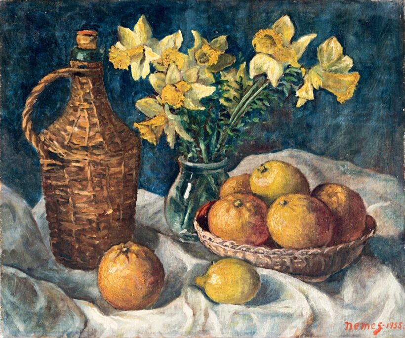 Nemes József, Haranglábi (1889-1976): Asztali csendélet nárciszokkal, 1955