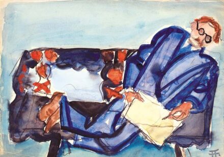 Frank Frigyes (1890-1976) Önarckép padon, Hátoldalon: Ülő nő (vázlat)
