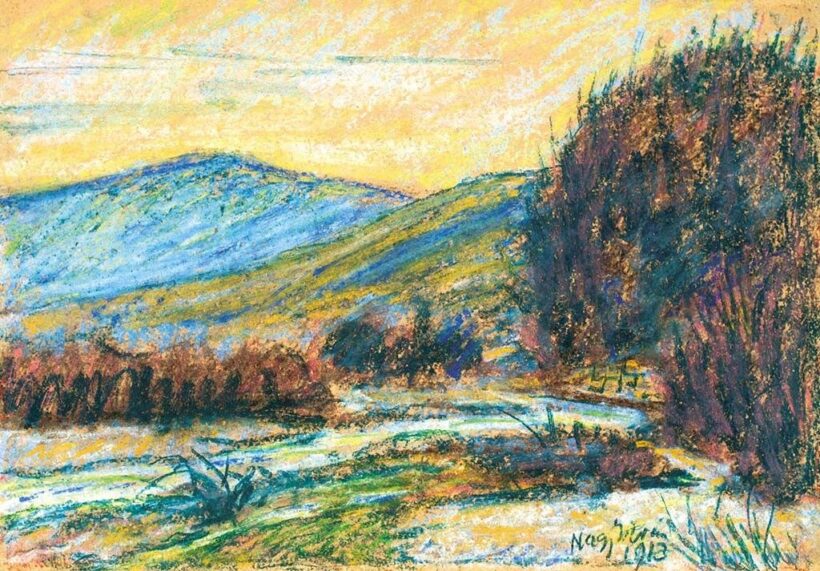 Nagy István (1873-1937) Dombos táj folyóval, 1913