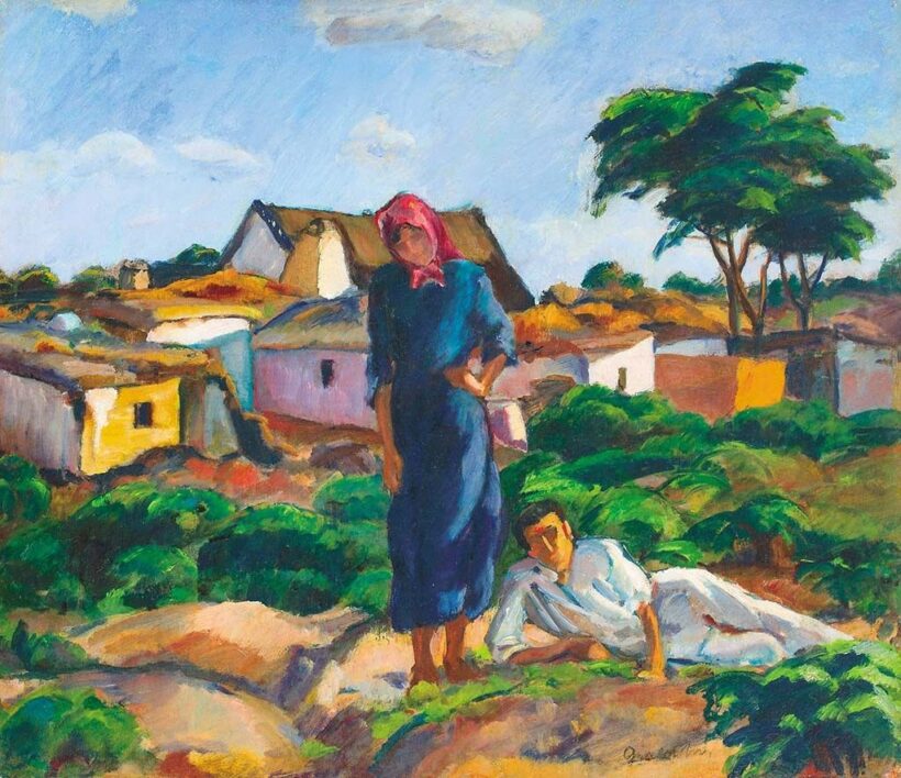 Gráber Margit (1896-1993) Kecskeméti részlet alakokkal, 1918 körül
