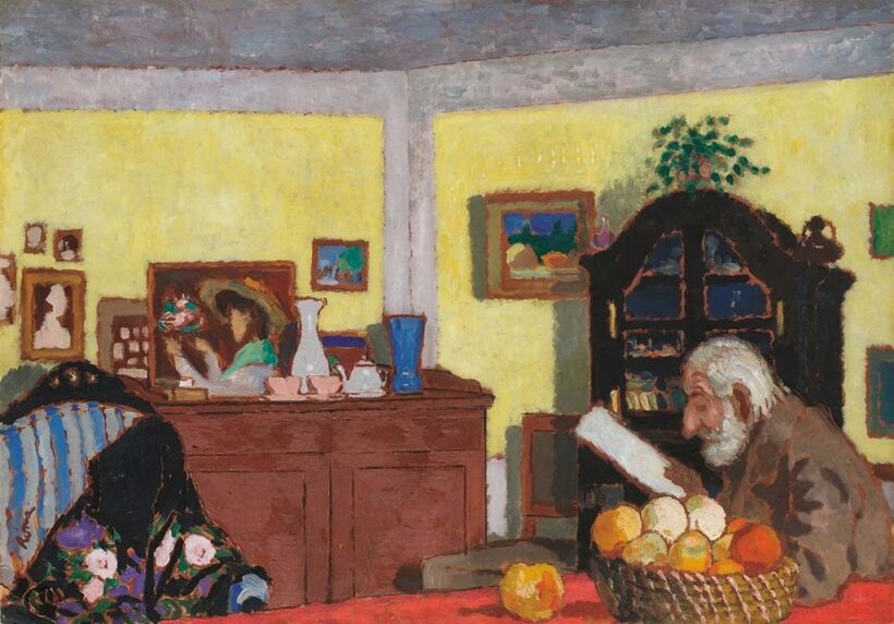 Rippl-Rónai József (1861-1927) Piacsek bácsi a fekete kredenc előtt, 1907
(Piacsek bácsi a sárga szobában, Piacsek bácsi olvas a fekete kredenc előtt)