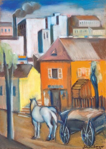 Schönberger Armand (1885-1974) Budapesti részlet lovaskocsival