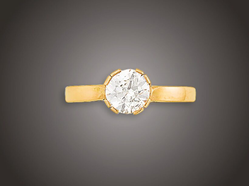 Gyűrű, 585 au, 1 bril. cca. 0,95 ct, 3,3 g