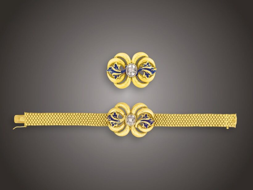 Garnitúra, 2 db, 585 au, 2 gyém. cca. 0,15 ct, 55,4 g