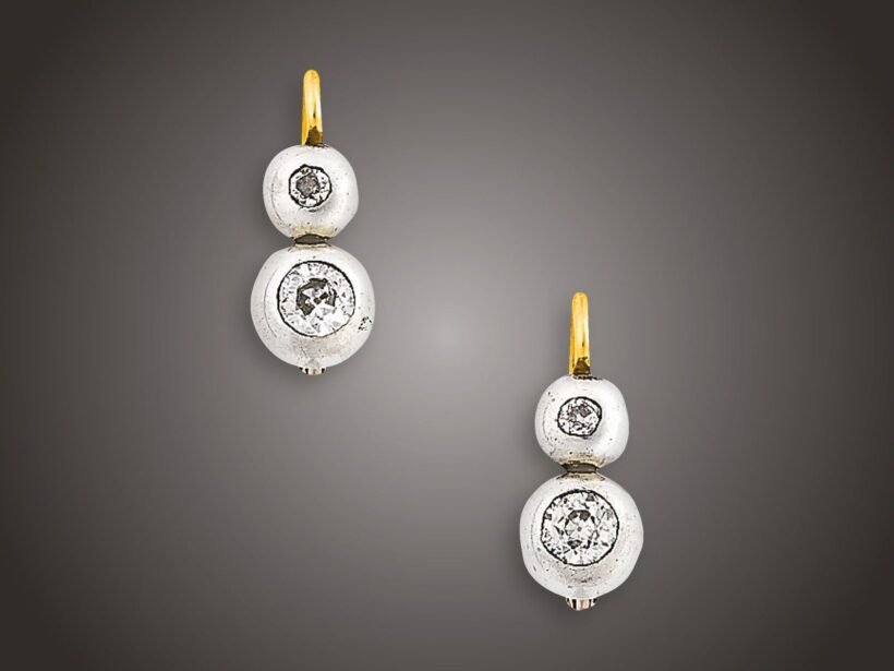 Fülbevaló, 585 au, ag, 4 bril. cca. 0,60 ct, 4,9 g