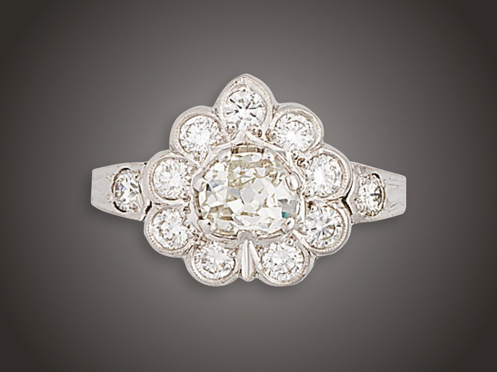 Gyűrű, 585 au, 12 bril. cca. 1,40 ct, 3,5 g