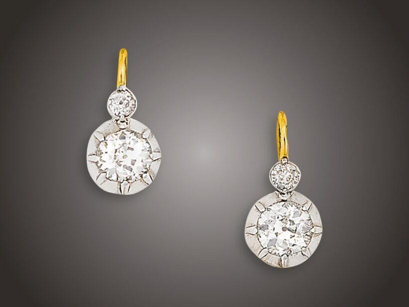 Fülbevaló, 580 au, ag, 4 bril. cca. 1,60 ct, 2,6 g
