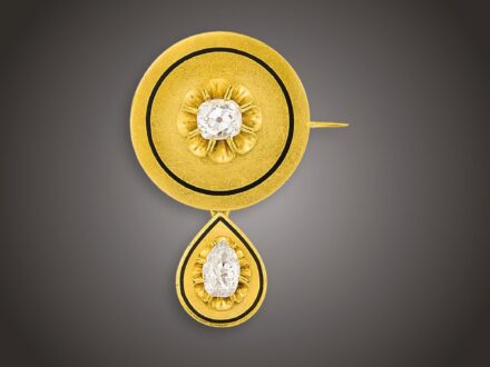 Melltű-függő, 585 au, 2 bril. cca. 1,50 ct, 9,4 g