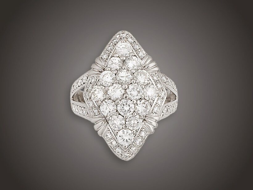 Gyűrű, 900 pt, 56 bril. 2,32 ct, 11,6 g
