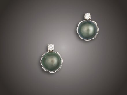 Fülbevaló, 2 t. gyöngy, 2 bril. cca. 0,40 ct, 8,0 g