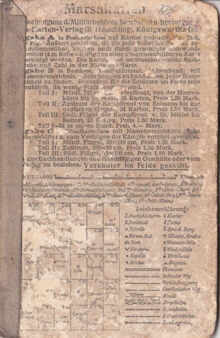 65-125 I. Világháborús katonai zsebtérkép Lille környékéről (8.5x14)