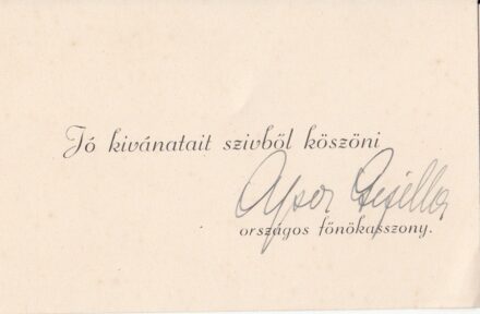 65-1075 Apor Gizella (1886-1971) Apor Vilmos győri vértanú püspök névérének aláirása üdvözlő lapon