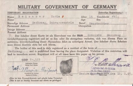 65-126 1945. augusztus 18. Regisztrációs kártya lakhelyelhagyási tilalommal