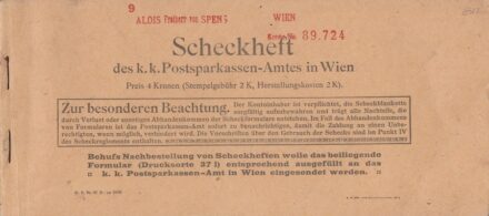 65-612 cca. 1910 Kitöltetlen bécsi postatakarék csekkfüzet/ Alois Freiherr von Spens, Morvaország egykori helytartójának csekkfüzete/