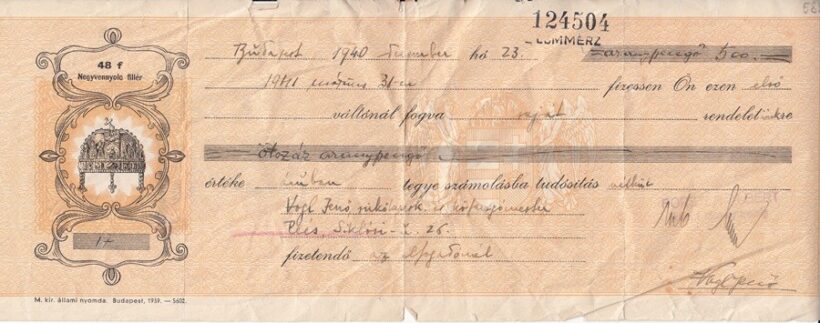 65-582 1940. 500 aranypengős váltó/ Pécs