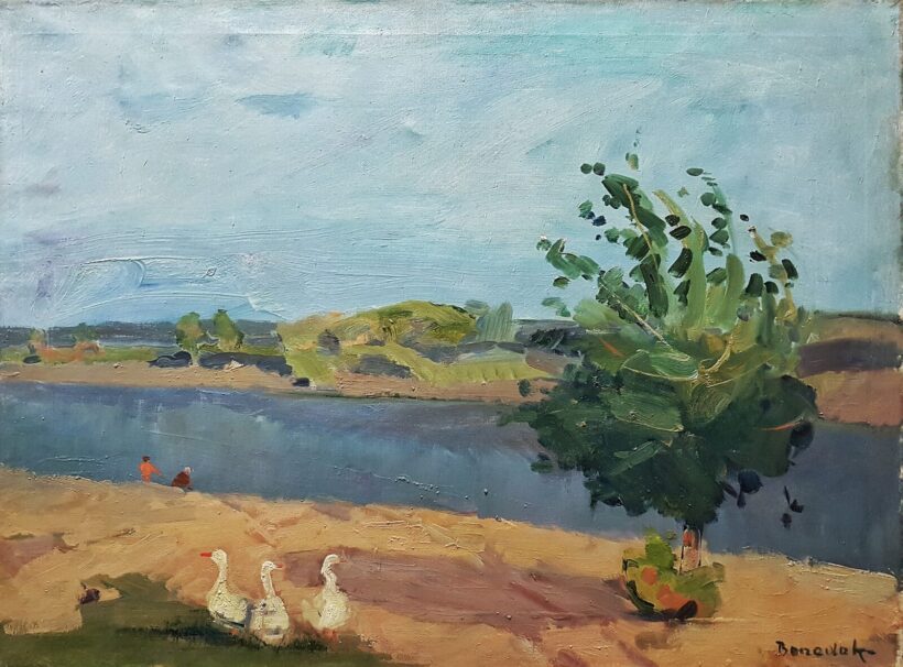 BENEDEK JENŐ ( 1906- 1987 ) Libák a folyóparton.