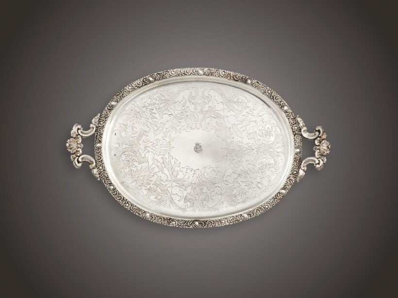 Bécsi biedermeier fülestálca, ezüst, 929 g.