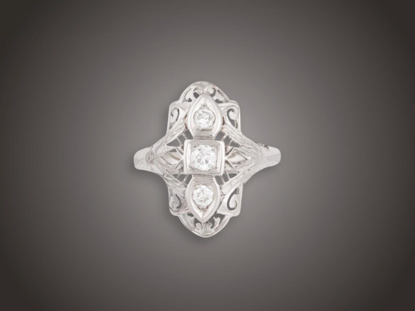 Gyűrű, 585 au, 3 bril. cca. 0,30 ct, 3,2 g