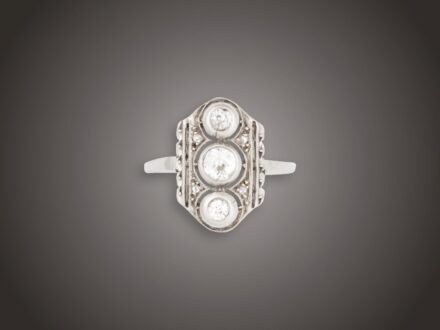 Gyűrű, 585 au, 3 bril. cca. 0,35 ct, 4 gyém., 2,8 g