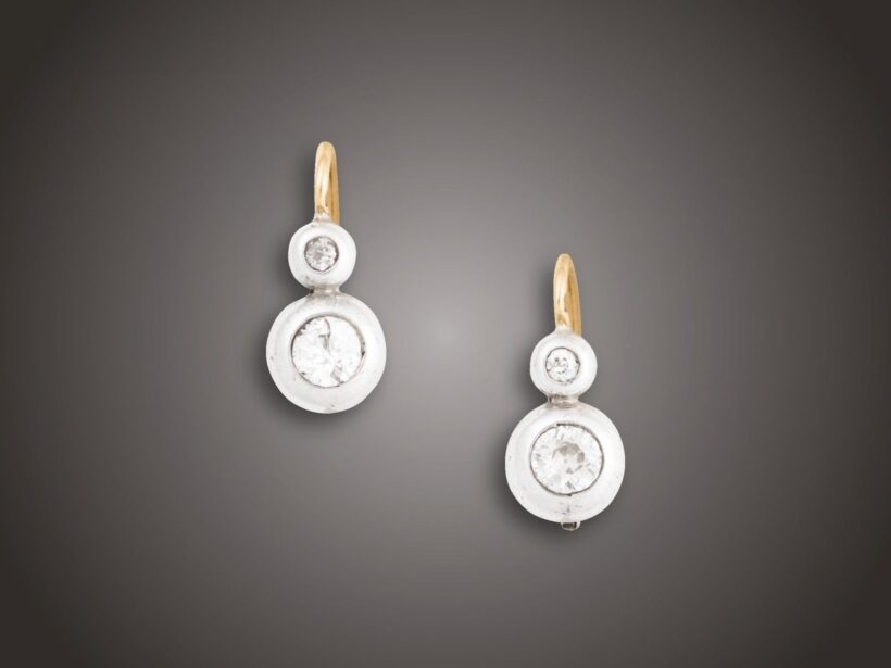 Fülbevaló, 580 au, 4 bril. cca. 1,00 ct, 4,1 g