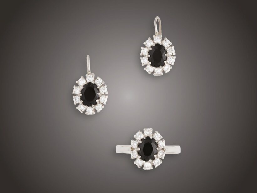 Ékszer, 2 db, 585 au, 30 bril. cca. 1,80 ct, 8,5 g