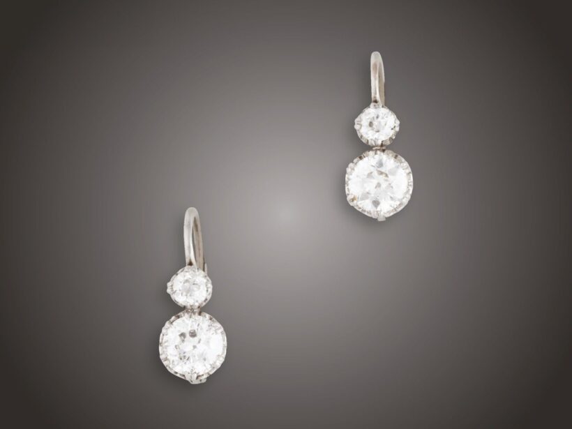 Fülbevaló, 585 au, 4 bril. cca. 1,15 ct, 2,5 g