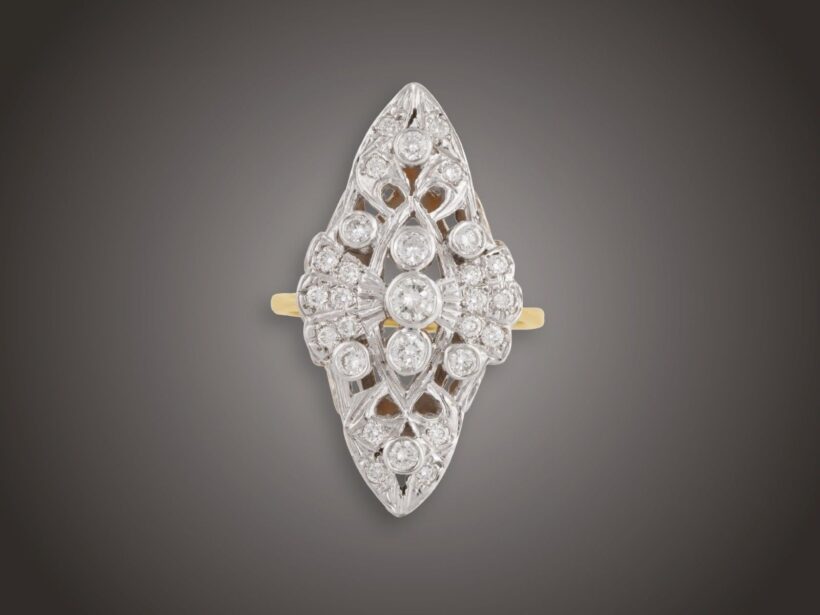 Gyűrű, 585 au, 29 bril. cca. 1,40 ct, 9,4 g