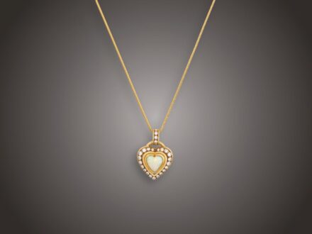 Lánc, függő, 585 au, 1 opál, 24 bril. cca. 1,20 ct, 12,0 g
