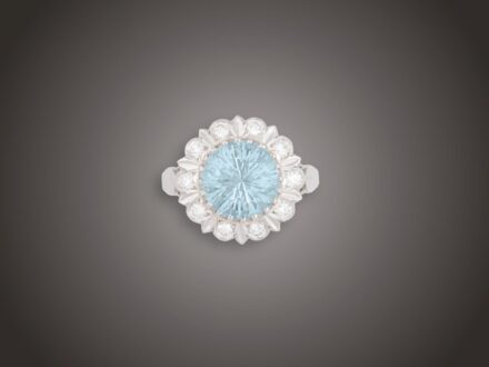 Gyűrű, 585 au, 1 topáz 5,46 ct, 10 bril. 0,50 ct, 6,9 g