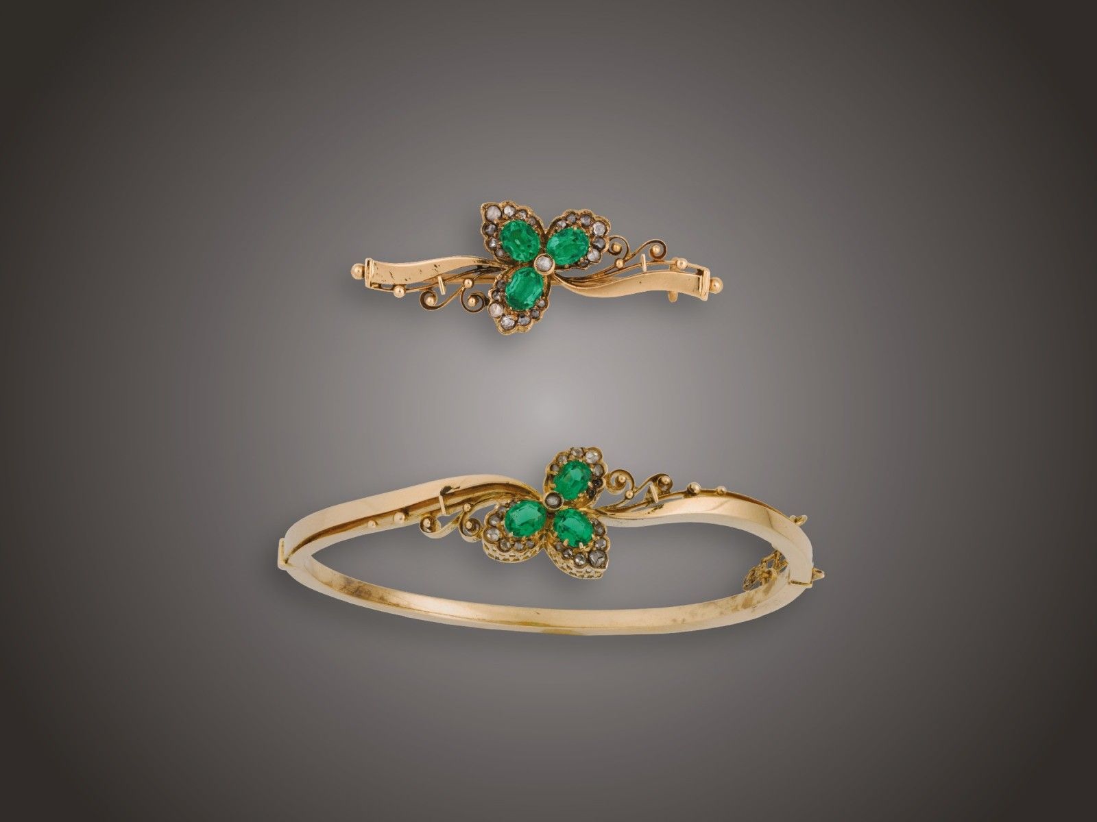 Ékszer, 2 db, 585 au, 44  gyém. cca. 0,40 ct, 18,1 g