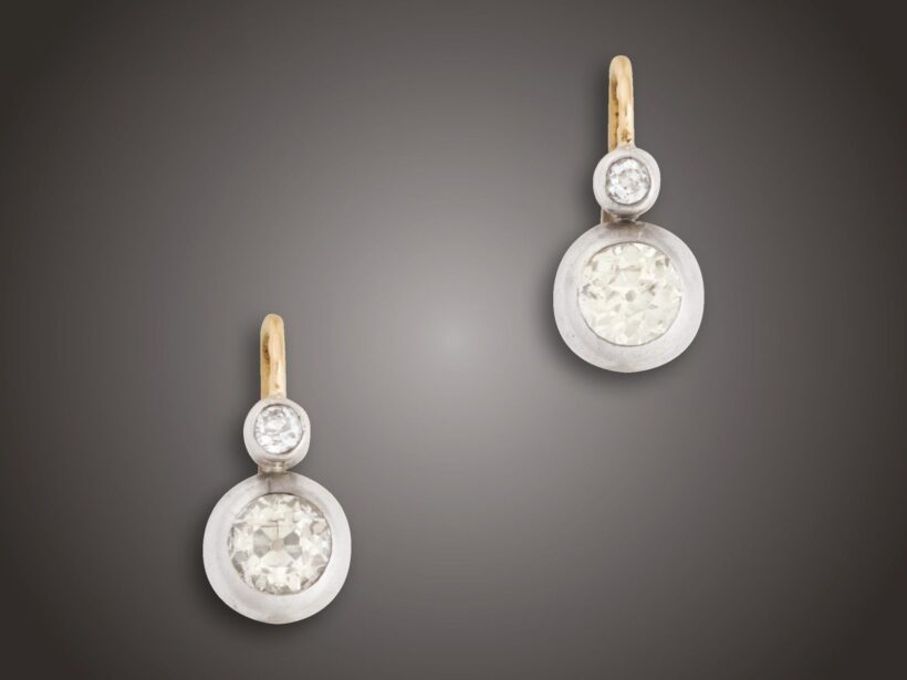 Fülbevaló, 585 au, 4 bril. cca. 1,10 ct, 3,0 g