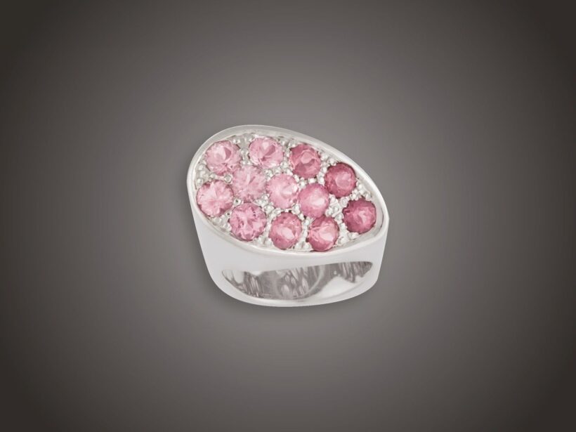 Gyűrű, 585 au, 12 turmalin cca. 6,00 ct, 10,5 g