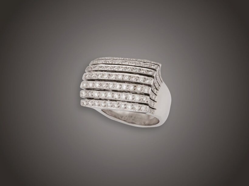 Gyűrű, 750 au, 112 bril. cca. 1,00 ct, 17,8 g