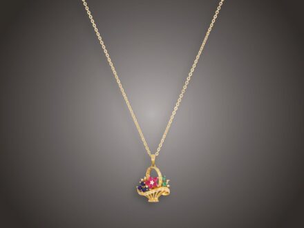Lánc, függő, 750 au, 28 bril. cca. 0,25 ct, zafír, rubin, smaragd, 7,9 g