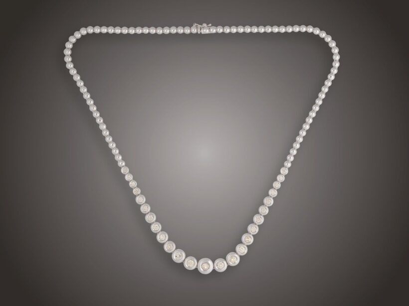 Nyakék, 750 au, 25 bril. cca. 4,00 ct, 39,6 g