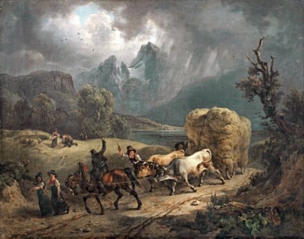 Gauermann Friedrich után, 19. sz. második fele: Szénásszekér a viharban