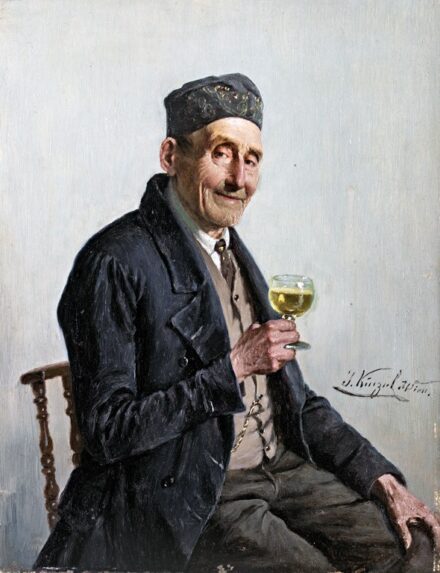 Kinzel, Josef (1852-1925): Öregúr borospohárral