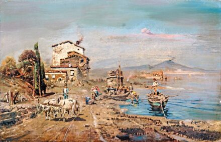Alott, Robert (1850-1910): Tengerparti részlet háttérben a Vezúvval, 1892