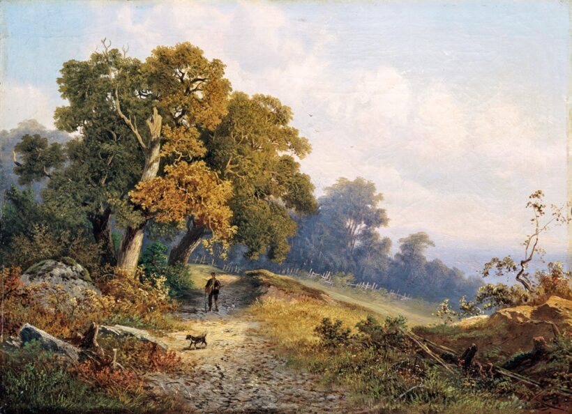 J. B. monogrammal: Vadász kutyájával, 1871