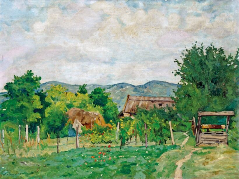 Kóbor Henrik (1885-?): Napsütötte kert gémeskúttal, 1941