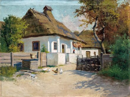 Zorkóczy Gyula (1873-1932): Tornácos ház udvarán