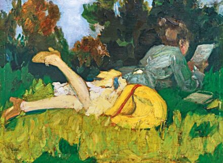 Jámbor Lajos (1884-1955 körül): Réten olvasgató lány