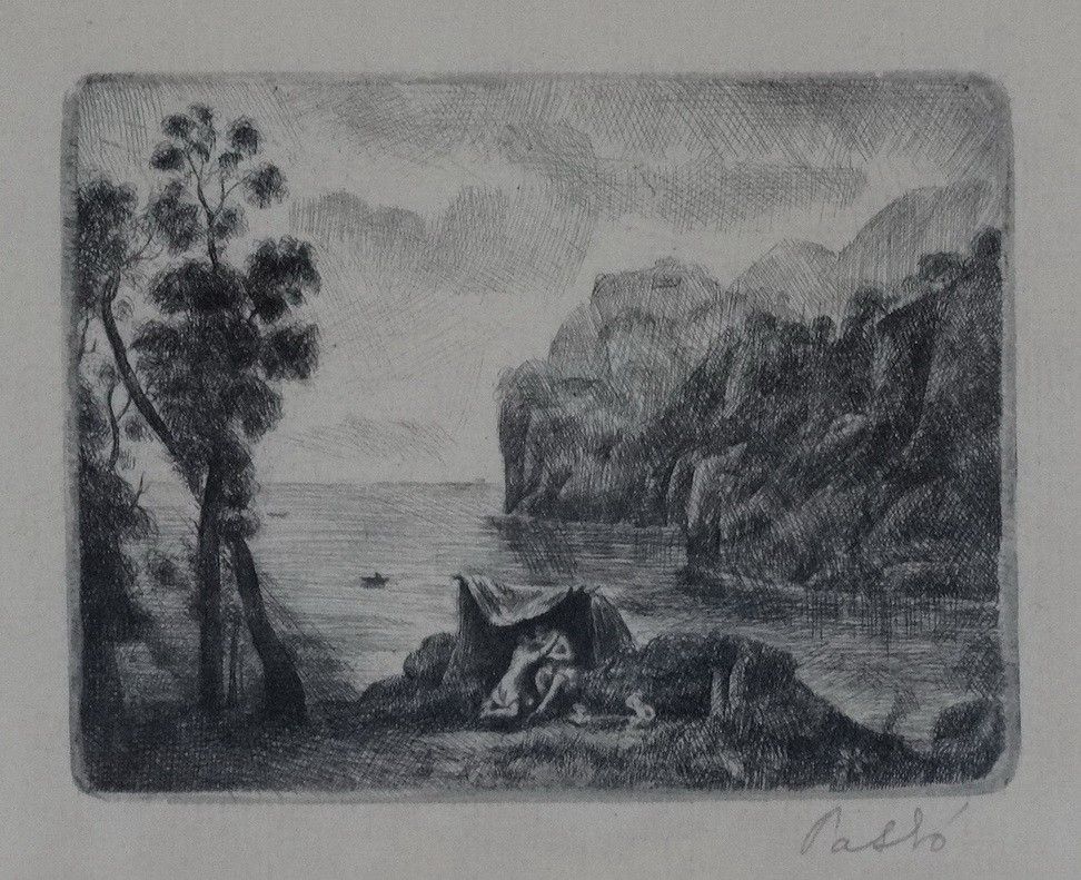 Patkó Károly (1895 - 1941): Claude Lorrain - Tengerparti táj, 1922 (Lenkei H. - Régi mesterek közt c.verseihez készült 12 db-os sorozat darabja a drezdai képtár anyagából)