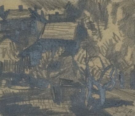 Deli Antal (1886 - 1960): Szamárhegyi házak, 1950-es évek, kiáll.Deli A.gyűjteményes kiállítása, Szentendre, 2004