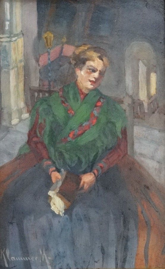 Klammer Mariska (1877 - ): Zöld kendős hölgy