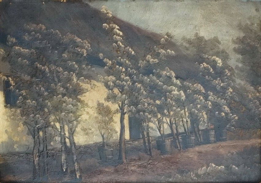 Krecsmár István: Udvar virágzó fákkal