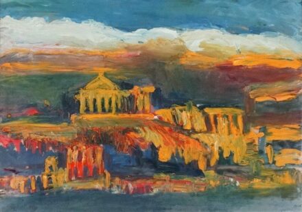 Schéner Mihály (1923 - 2009): "Acropolis Athénban", 1996 - Kiállítva: Klebelsberg Ház, Pesthidegkút, 2006