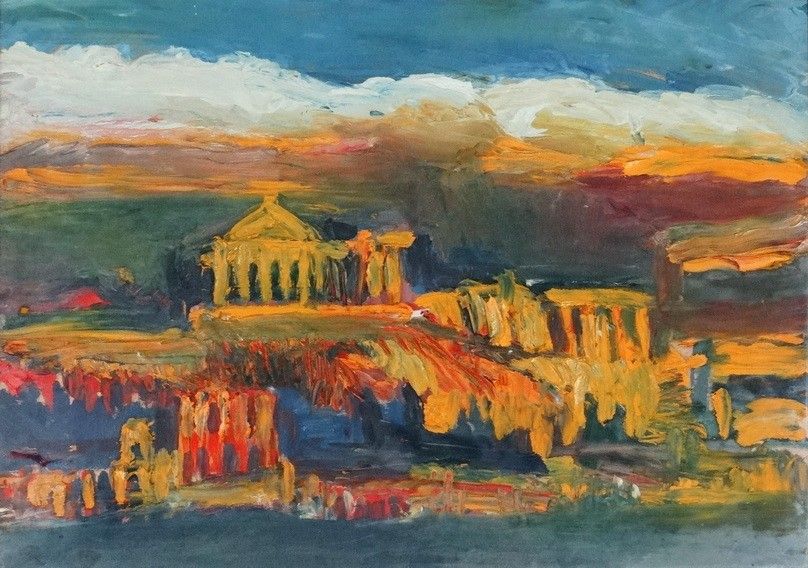 Schéner Mihály (1923 - 2009): "Acropolis Athénban", 1996 - Kiállítva: Klebelsberg Ház, Pesthidegkút, 2006